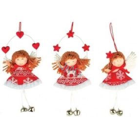 Anjel s červenobielym dekorom a zvončekom na zavesenie 1 kus