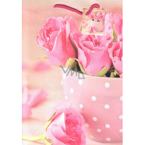 Nekupto Darčeková papierová taška 32,5 x 26 x 13 cm Ružové ruže 1756 30 KFL