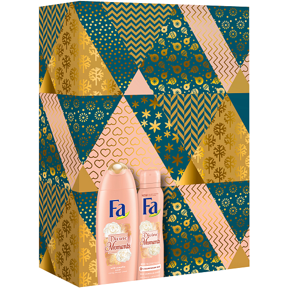 Fa Divine Moments Wild Camellia Scent & Silk Extract sprchový gél 250 ml + Divine Moments Wild Camellia Scent dezodorant sprej pre ženy 150 ml, kozmetická sada