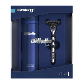 Gillette Mach3 holiaci strojček + náhradné hlavice 1 kus + gél na holenie 200 ml, kozmetická sada, pre mužov