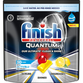 Finish Quantum Ultimate Lemon Tablety do umývačky riadu, chráni riad a poháre, prináša žiarivú čistotu, lesk 30 ks