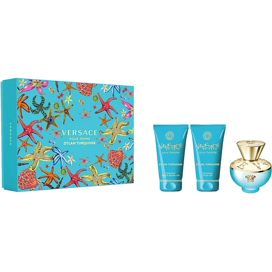 Versace Dylan Turquoise toaletná voda 50 ml + telový gél 50 ml + sprchový gél 50 ml, darčeková sada pre ženy