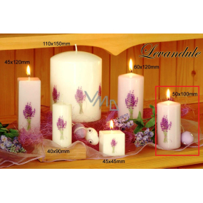 Lima Kvetina Levanduľa vonná sviečka svetlo fialová s obtiskom levandule valec 50 x 100 mm 1 kus