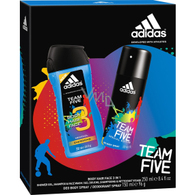 Adidas Team Five dezodorant sprej pre mužov 150 ml + sprchový gél 250 ml, kozmetická sada