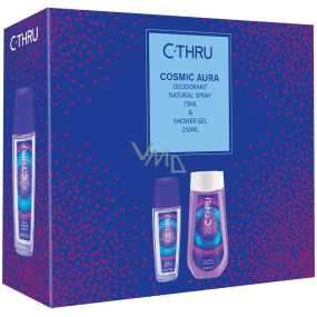 C-Thru Cosmic Aura parfumovaný dezodorant sklo pre ženy 75 ml + sprchový gél 250 ml, kozmetická sada
