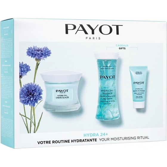 Payot Hydra24+ Creme Glacee hydratačný krém pre normálnu až suchú pleť 50 ml + Essence vyhladzujúca hydratačná podkladová voda 125 ml + Baume En Masque super hydratačná stimulačná maska 15 ml, kozmetická sada 2022
