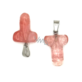 Krištáľový ružový penis pre šťastie, prívesok ručne brúsený cca 11 x 22 mm, kameň