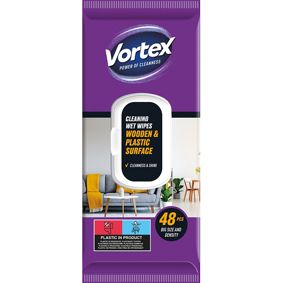 Vortex vlhčené čistiace utierky na drevo a nábytok, 48 ks