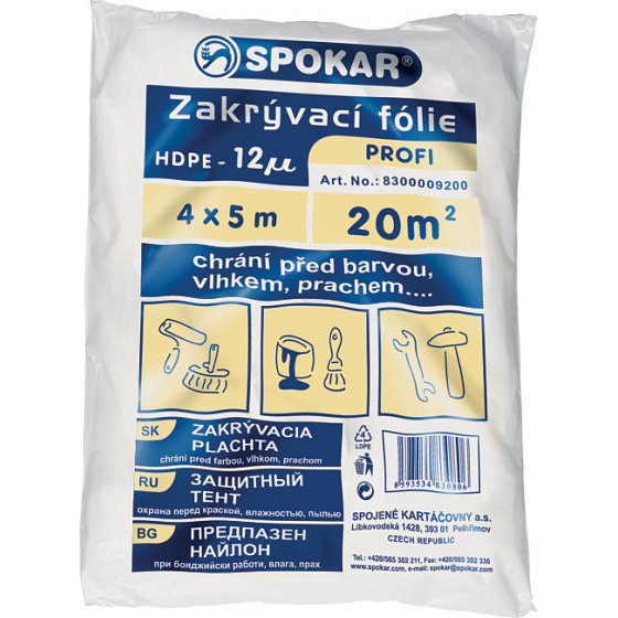 Spokar Profi Zakrývacia fólia na maľovanie HDPE, 12 μ, 20 m?, 4 × 5 m