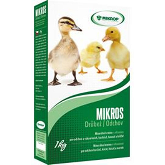 Mikros Hydina doplnkové minerálne krmivo s vitamínmi pre odchov a výkrm kurčiat, kačica, húsat a morčiat 1 kg