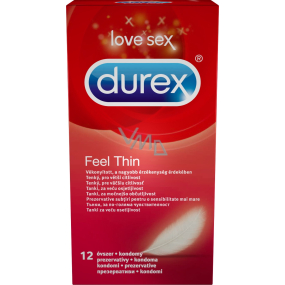 Durex Feel Thin kondóm extra jemný pre väčšiu citlivosť nominálna šírka: 56 mm 12 kusov