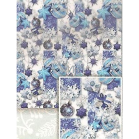 Nekupto Darčekový baliaci papier 70 x 200 cm Vianočné Biely podklad modré ozdoby