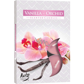 BISPOL Aura Vanilla Orchid - Vanilka a orchidea vonné čajové sviečky 6 kusov