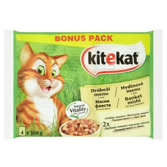 Kitekat Hydinové menu kapsička pre dospelé mačky 4 x 100 g