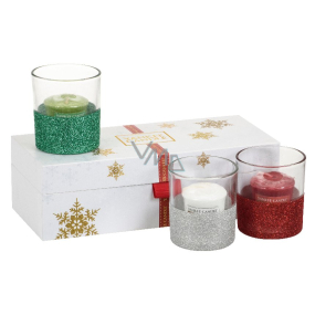 Yankee Candle Vonná sviečka votívny 49 gx 3 kusy + sklenené svietniky 3 kusy, vianočné darčeková sada