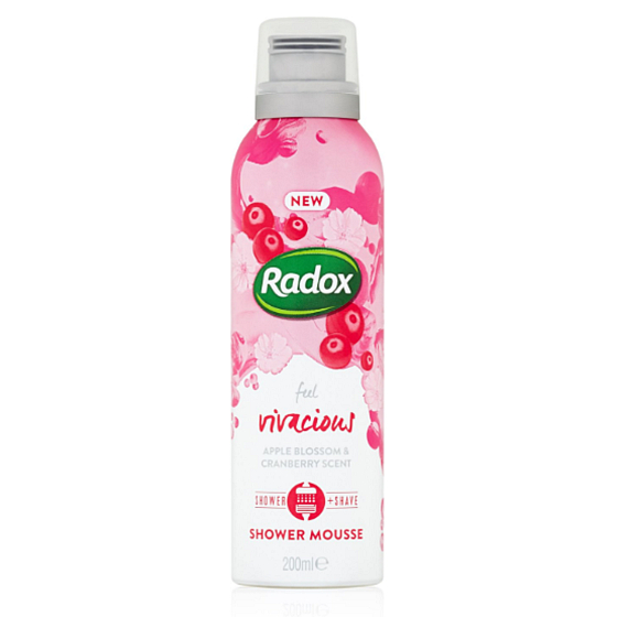 Radox Feel Vivacious Kvet jablone & Brusnica prebúdzajúcej sprchová aj holiace pena, intenzívna hydratácia, dlhotrvajúci aróma 200 ml
