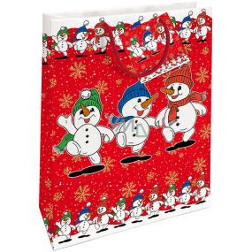 Nekupto Darčeková papierová taška 32,5 x 26 x 13 cm Vianočné červená snehuliaci