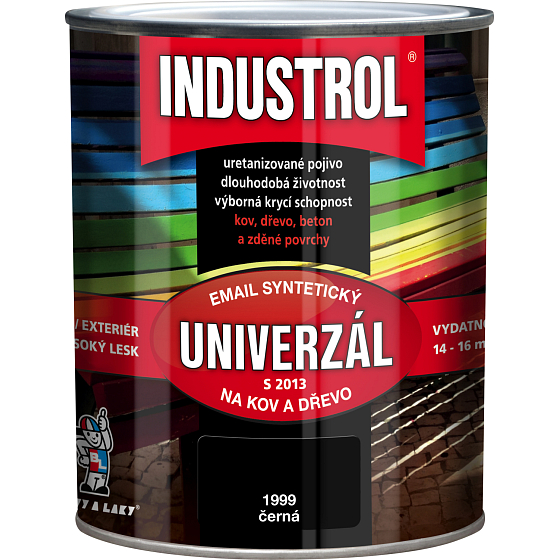 Industrol S2013 univerzál lesk vrchná farba na kov a drevo, 1999 čierna, 600 ml