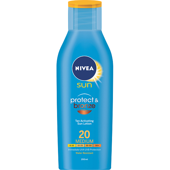 Nivea Sun OF 20 Protect & Bronze mlieko na opaľovanie podporujúce hnednutie, 200 ml
