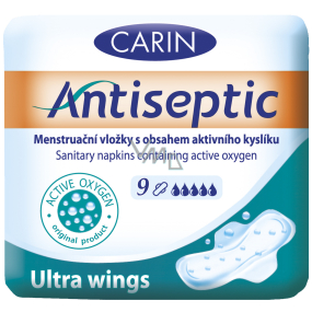 Carin Antiseptic Ultra Wings hygienické vložky s krídelkami s obsahom aktívneho kyslíka 9 kusov