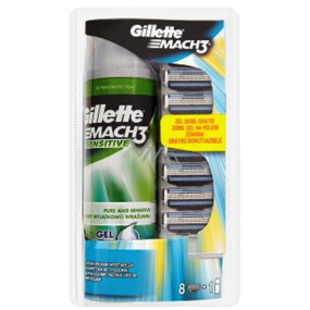Gillette Mach3 náhradné hlavice 8 kusov + Mach3 Sensitive gél na holenie 200 ml, kozmetická sada, pre mužov
