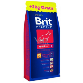 Brit Premium Adult L pre dospelých psov veľkých plemien 25-45 kg - 15 + 3 kg Kompletné prémiové krmivo