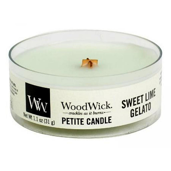 Woodwick Sweet Lime Gelato - Sladká zmrzlina vonná sviečka s dreveným knôtom petite 31 g
