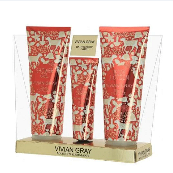 Vivian Gray Christmas Red telové mlieko 100 ml + sprchový gél 100 ml + krém na ruky 30 ml, kozmetická sada
