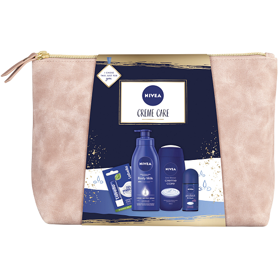 Nivea Creme Care telové mlieko 400 ml + sprchový gél 250 ml + antiperspirant roll-on 50 ml + Labello Original balzam na pery 4,8 g + etue, kozmetická súprava pre ženy