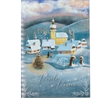 Albi Hravá vianočná obálková karta Vianočná dedina v zime 14,8 x 21 cm