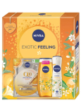 Nivea Exotic Feeling Q10 energizujúca textilná maska + Nivea Exotic Feeling sprchový gél 250 ml + Nivea Exotic Feeling antiperspirant sprej 150 ml, kozmetická sada pre ženy