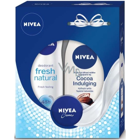 Nivea Cocoa Indulging výživné telové mlieko 250 ml + Fresh Natural antiperspirant sprej 150 ml + krém 30 ml, kozmetická sada