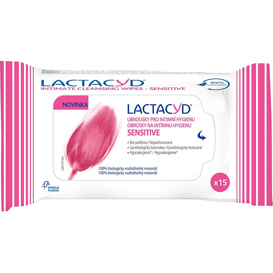 Lactacyd Sensitive vlhčené obrúsky na intímnu hygienu 15 kusov