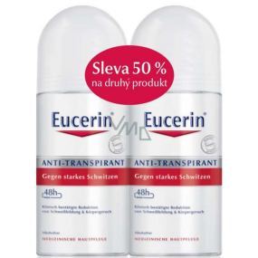 Eucerin 48h guličkový antiperspirant dezodorant roll-on bez alkoholu pre citlivú pleť 2 x 50 ml, duopack