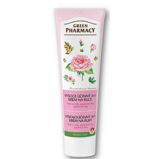 Green Pharmacy 3v1 Ruža, Argan, Jojoba vysoko účinný krém na ruky 100 ml