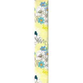Ditipo Darčekový baliaci papier 70 x 200 cm žltý s modrobielymi kvetmi