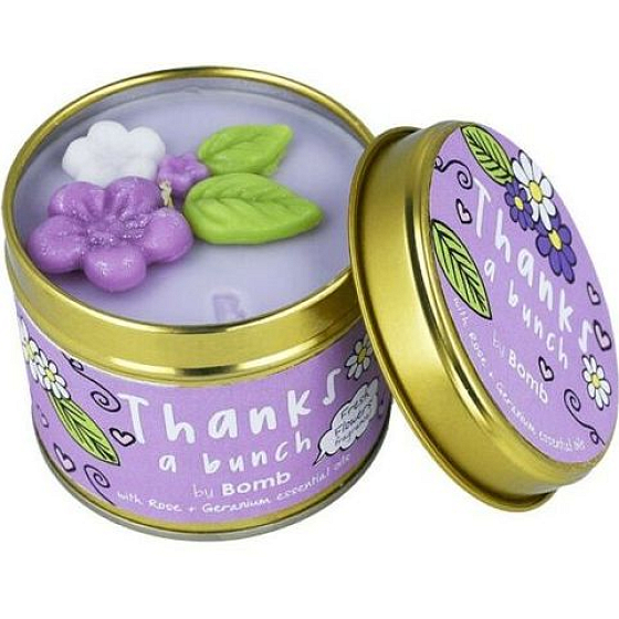 Bomb Cosmetics Ďakujem ti - Thanks A Bunch vonná prírodná, ručne vyrobená sviečka v plechovej dóze horí až 35 hodín