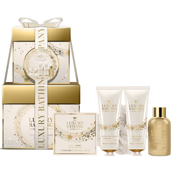 Grace Cole Bergamot, Ginger & Lemongrass umývací gél 50 ml + krém na ruky a telo 2 x 50 ml + perly do kúpeľa 80 g + umývacia huba, kozmetická sada pre ženy