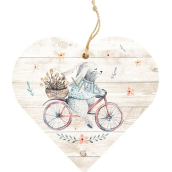 Bohemia Gifts Drevené dekoratívne srdce s potlačou Králik na kolese 12 cm