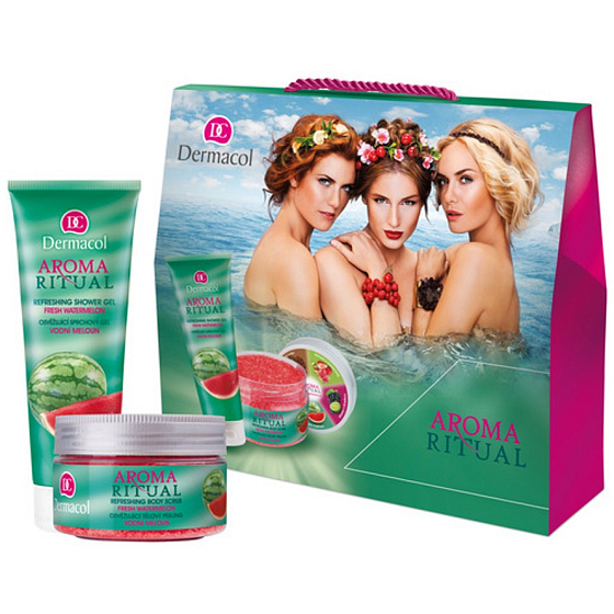 Dermacol Aroma Ritual Vodný melón Osviežujúci sprchový gél 250 ml + telový peeling 200 ml, kozmetická sada