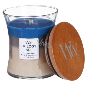 Woodwick Trilogy Nautical Escape - Raj na pobreží vonná sviečka s dreveným knôtom a viečkom sklo veľká 609,5 g