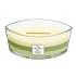 Woodwick Trilogy Garden Oasis - Záhradná oáza vonná sviečka s dreveným širokým knôtom a viečkom sklo loď 453 g