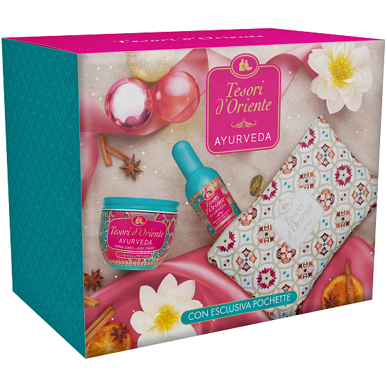 Tesoro d Oriente Ayurveda telový krém 300 ml + toaletná voda pre ženy 100 ml + taštička, darčeková sada