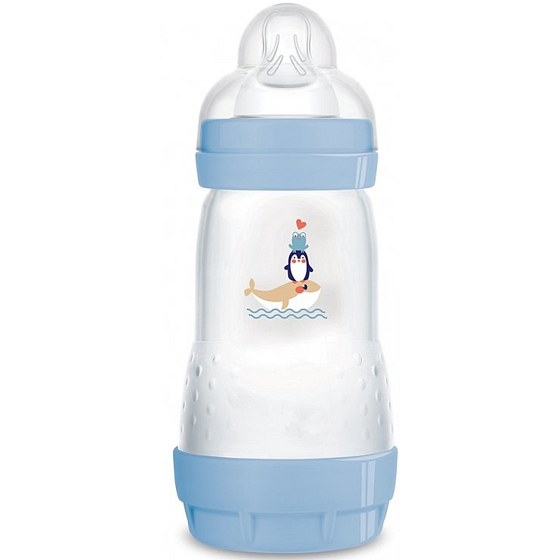 Mam Anti-Colic fľaša na kŕmenie, silikónový mäkký cumlík so stredným prietokom 2+ mesiace Modrá 260 ml