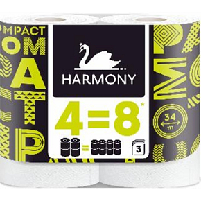 Harmony Compact 3vrstvový toaletný papier 4=8, 4 role, 34 m role