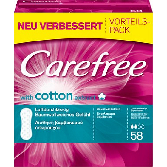 Carefree Cotton Fresh priedušné slipové intímne vložky 58 kusov