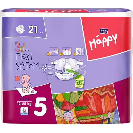 Bella Happy 5 Junior 12-25 kg plienkové nohavičky 21 kusov