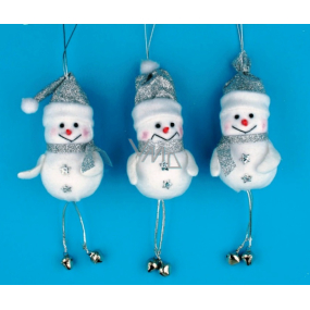 Snehuliak biely so strieborným dekorom so zvončekom na zavesenie 15 cm