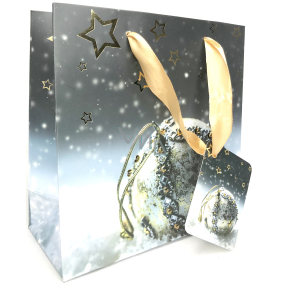 Epee Darčeková papierová taška 17 x 17 x 9 cm Vianočný Čierna banka, hviezdičky CD LUX malá