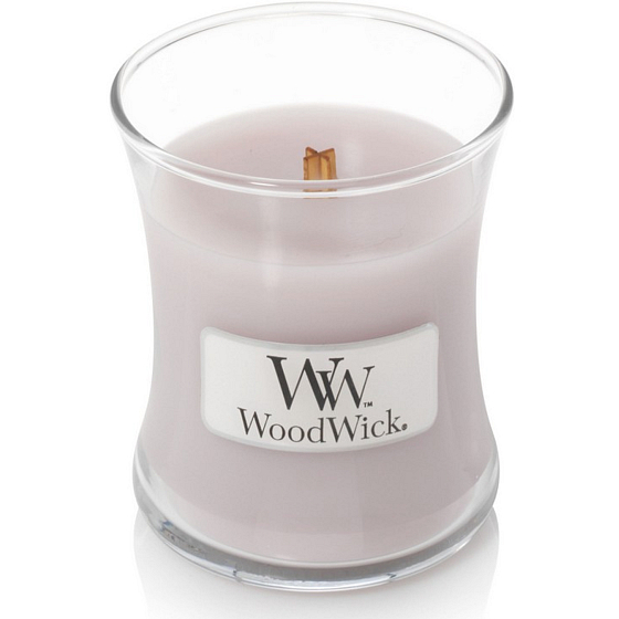 Woodwick Wild Violet - Divoká fialka vonná sviečka s dreveným knôtom a viečkom sklo malá 85 g